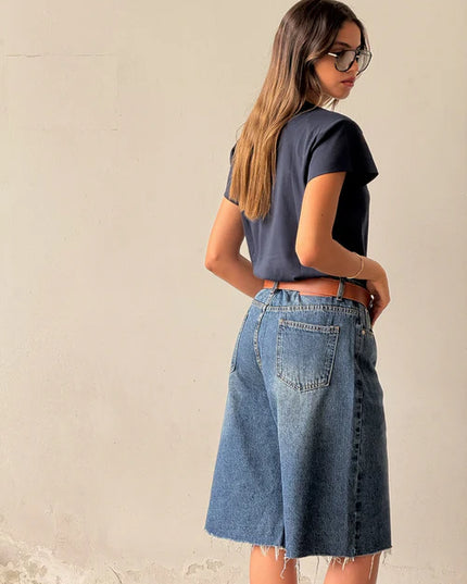 Poly Denim Bermuda Shorts