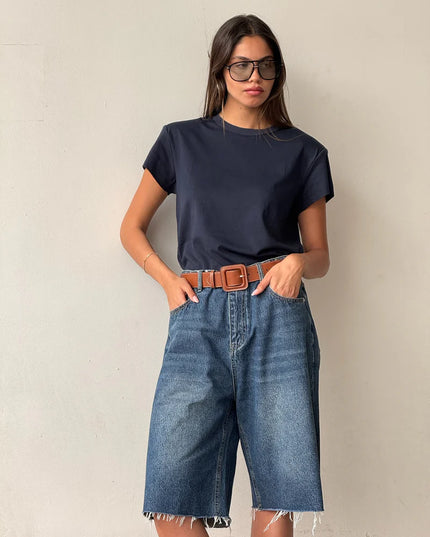 Poly Denim Bermuda Shorts