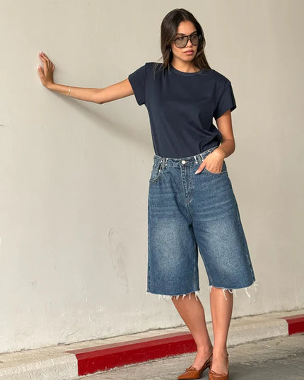 Poly Denim Bermuda Shorts