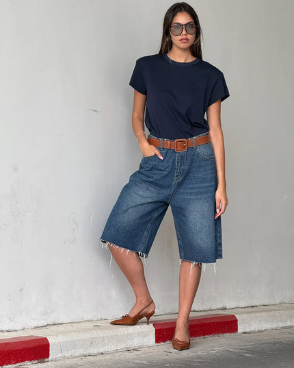 Poly Denim Bermuda Shorts