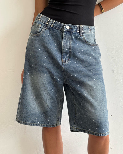 Blue Demnim Stone Bermuda Shorts