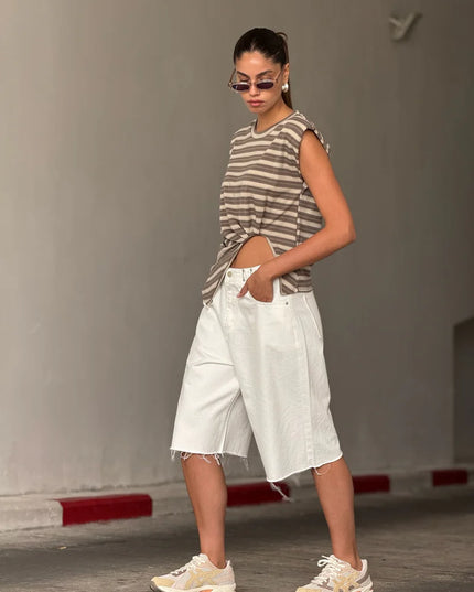 Poly Denim Bermuda Shorts