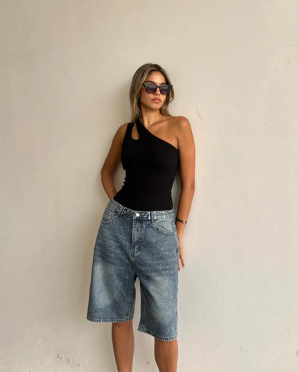 Blue Demnim Stone Bermuda Shorts