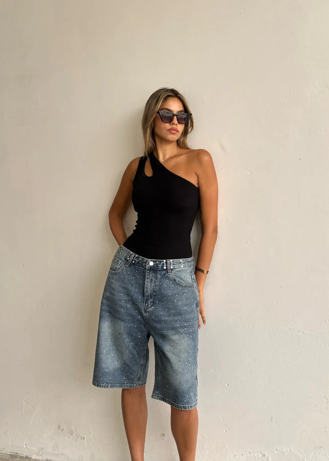 Blue Demnim Stone Bermuda Shorts