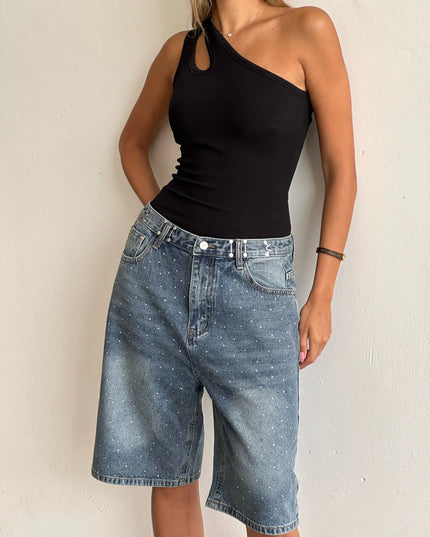 Blue Demnim Stone Bermuda Shorts