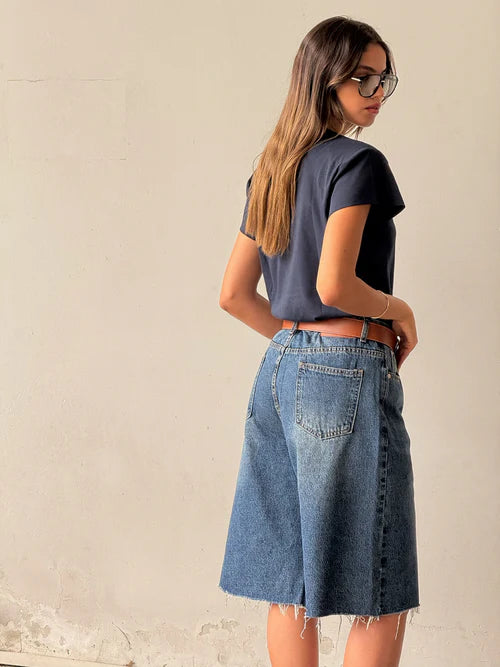 Poly Denim Bermuda Shorts