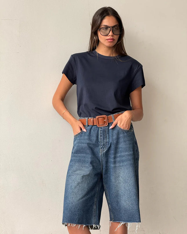 Poly Denim Bermuda Shorts