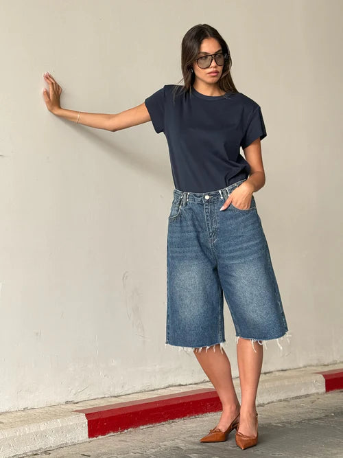 Poly Denim Bermuda Shorts