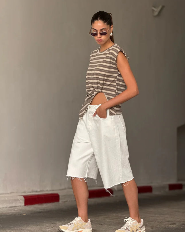 Poly Denim Bermuda Shorts