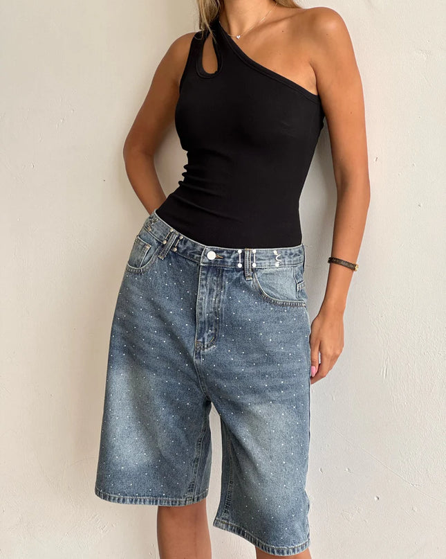 Blue Demnim Stone Bermuda Shorts